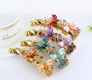 Crystal Butterfly Banana Hair Clip Rhinestone Alloy Hair Claw Elegant Hair Accessories for Women