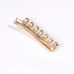 Pince à cheveux bec de canard en alliage doré avec design de perles, barrette élégante femmes.