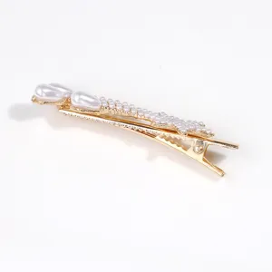Pince à cheveux dorée en métal perle strass, épingle à cheveux élégante canard pour femmes.