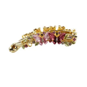 Elegant butterfly rhinestone banana hair clip for women, alloy hair accessory detail view.
