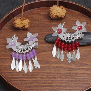 Ethnic Style Alloy Floral Tassel Duckbill Hair Clip Vintage Crescent Hair Pin For Women Dance Party Hair Accessories