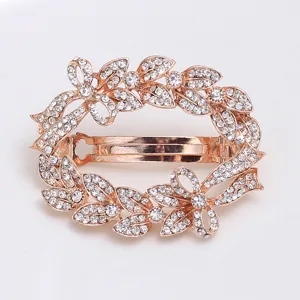 Rose gold rhinestone oval hair clip spring hairpin sparkling crystal leaf hair accessory for women
