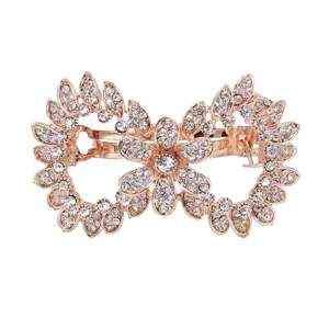 Elegant rose gold rhinestone hair clip with hollow floral design, sparkling barrette for women.