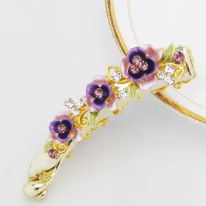 Elegant enamel flower banana hair clip with sparkling rhinestones for women stylish hair accessory