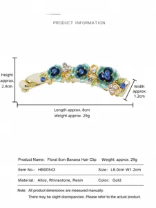 Colorful Floral Rhinestone Banana Hair Clip Alloy Elegant Hair Accessory For Women