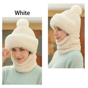 Gorro de invierno de felpa gruesa con babero integrado, proteccion calida y antiviento mujer.