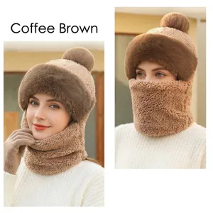Gorro de invierno de felpa bufanda mascarilla todo en uno gorro cortavientos mujer.