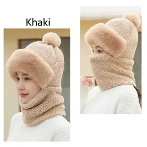Mujer invierno peluche sombrero calido orejeras a prueba de viento espesado cubierta facial