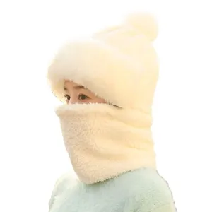 Gorro de invierno de felpa resistente al viento con mascarilla y orejeras para mujer.