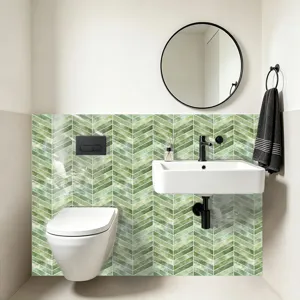 Adesivo per piastrelle verde impermeabile a spina di pesce per bagno e pavimento moderno.