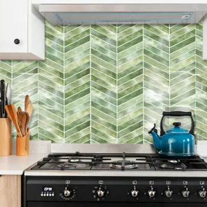 Grüne Aquarell Chevron Fliesenaufkleber selbstklebend für Küchenwanddekoration