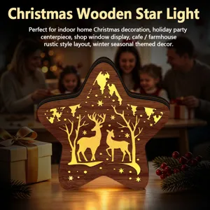Christmas wooden star light LED desktop decoration for holiday party and home decor.