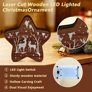 Laser cut wooden LED lighted Christmas ornament tabletop decor for holiday party home decor.