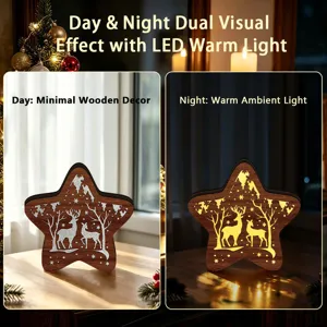 Wooden Christmas LED Star Light Tabletop Decor Day Night Dual Visual Ambient Lighting