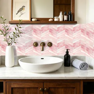 Adesivo per piastrelle a spina di pesce rosa carta da parati impermeabile bagno decorazione