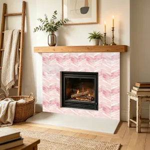 Adesivo per piastrelle a spina di pesce rosa carta da parati per decorazione camino.