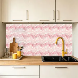 Details zum rosa Aquarell Fischgrät Küchenfliesen Aufkleber, wasserdichte Rückwand Tapete.