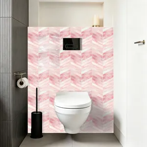 Adesivo per piastrelle a spina di pesce rosa carta da parati impermeabile per bagno