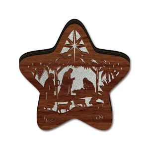 Wooden Christmas star decoration nativity scene tabletop ornament festive display item