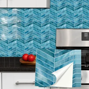 Blau Fischgräten Fliesenaufkleber wasserdicht selbstklebend Rückwand Wandaufkleber Details