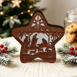 Wooden LED Christmas Nativity scene star table decor desktop ornament holiday festive display