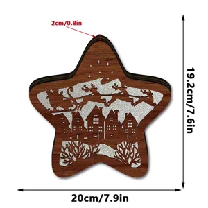 LED wooden Christmas star decoration with Santa reindeer silhouette, 20x19.2x2cm holiday decor.