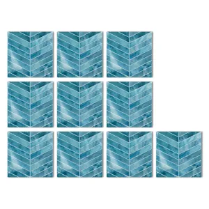 Blaue Fischgräten Fliesenaufkleber wasserdichte selbstklebende Wandaufkleber für Küche