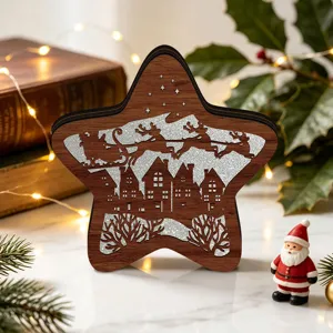 LED wooden Christmas star ornament desktop decoration festive holiday light up gift display