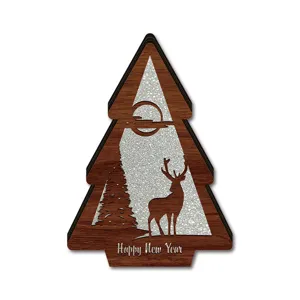 Wooden LED Christmas Tree Ornament Deer Hollow Desktop Decor Festive Gift Item