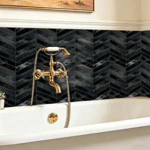 Schwarze Chevron Fliesenaufkleber Marmor Optik wasserdichte Wandtapete Bad Deko