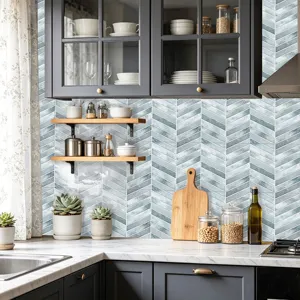 Adesivo per piastrelle spina di pesce blu grigio impermeabile cucina parete decorazione
