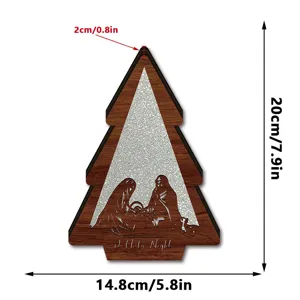 Wooden Christmas tree LED light decoration, nativity scene design, detailed dimensions view.