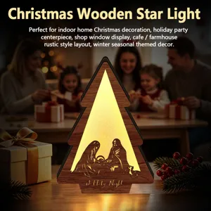 Christmas wooden star light LED glowing desktop ornament for holiday home indoor party decor