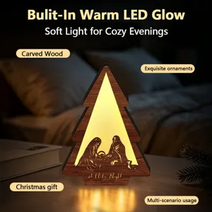 Wooden LED Christmas tree night light with warm glow, perfect festive holiday home decor.