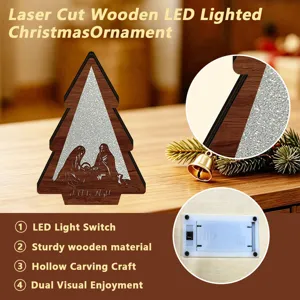 Wooden LED Christmas Tree Ornament Laser Cut Nativity Scene Holiday Table Decor Night Light