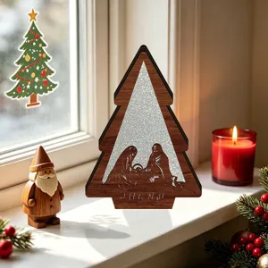 Wooden Christmas tree LED night light nativity scene holiday desktop decoration ornament