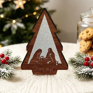 LED lighted wooden Christmas tree tabletop decor nativity scene ornament for holiday party