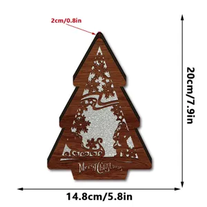 LED illuminated wooden Christmas tree ornament with Santa design for holiday desktop decor.