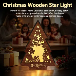 Christmas wooden star light LED desktop decoration for holiday party home indoor rustic decor.