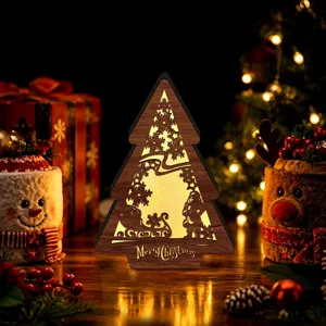 LED wooden Christmas tree night light holiday desktop ornament glowing decoration prop