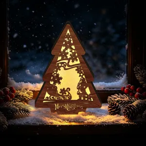 LED Wooden Christmas Tree Light Festive Desktop Ornament Holiday Decoration Detail View