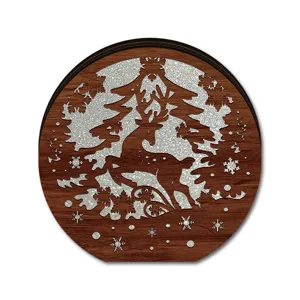 Exquisite wooden Christmas LED glowing desktop decoration with deer and snowflake patterns.