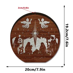 LED lighted wooden Christmas nativity scene ornament round desktop decor table display item