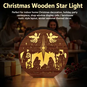 LED wooden Christmas star light detail view, perfect holiday desktop decor and cozy home gift.