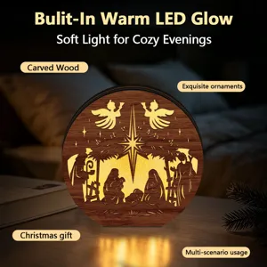 LED wooden Christmas Nativity ornament table lamp with warm glow for holiday decor.
