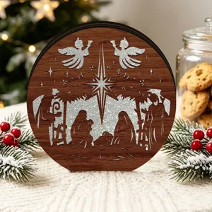 Wooden Christmas Nativity Scene LED Light Tabletop Decor Festive Ornament Display Piece