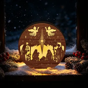 LED luminous wooden Christmas Nativity scene decorative light for holiday tabletop display.