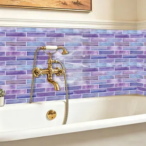 Lila blaue Marmor Fliesenaufkleber wasserdichte selbstklebende Wandtapete Bad Dekoration