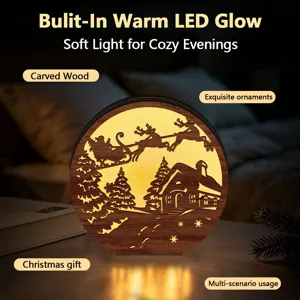Wooden Christmas LED Night Light Creative Carved Tabletop Decoration Warm Glow Festive Lamp