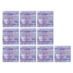 Lila Aquarell Fliesenaufkleber, wasserdichte Kristallfolie Wandaufkleber 10 Stueck